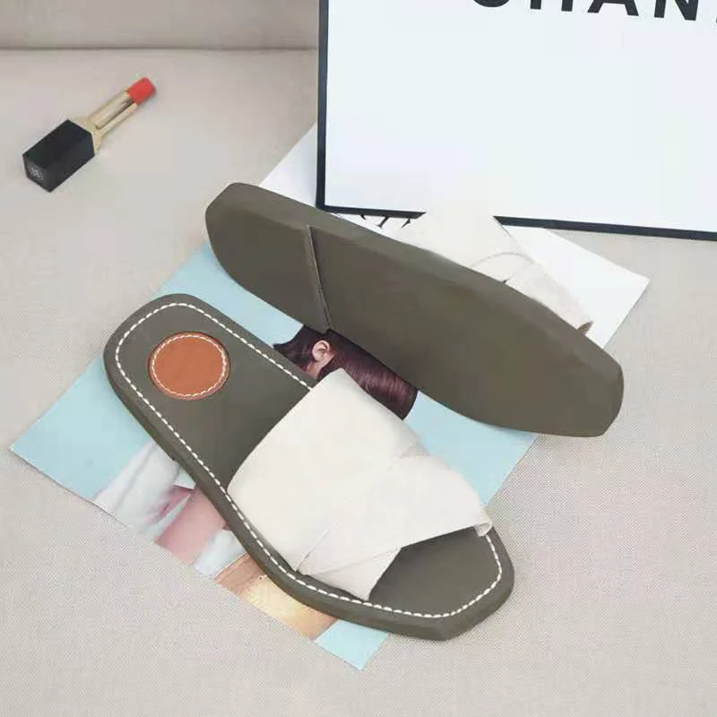 

Summer Slides 2021 Print Letter Braid Indoor Slippers Female Outside Wear Net Red Designer Sandals White Casual Flat Beach Shoes