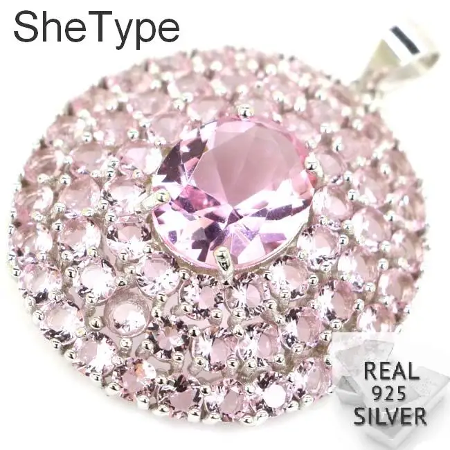 35x28mm Big 6.4g Created Tanzanite Pink Kunzite Party Ladies 925 Solid Sterling Silver Pendant