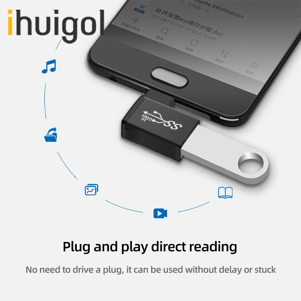 

ihuigol USB 3.0 Type-C OTG Adapter Type C to USB-C Male Data Converter for Macbook Huawei Samsung Mouse Keyboard U Disk Camera