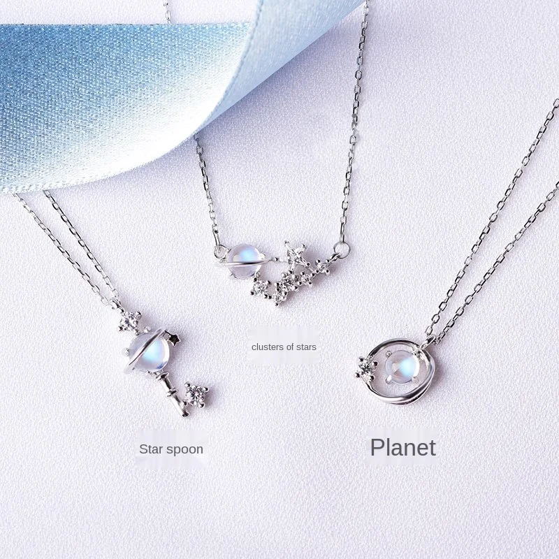 

Women's fantasy planet necklace female s925 silver clavicle moonstone star pendant asteroid niche design female jewelry gift