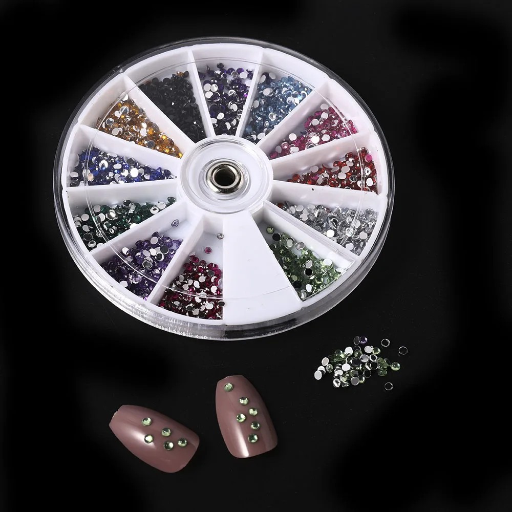 

3D Various Color Acrylic Glitter Rhinestone for DIY Nail Art Decorations Flat Bottom Nail Accessories Design Wheel Ongles 1.5mm