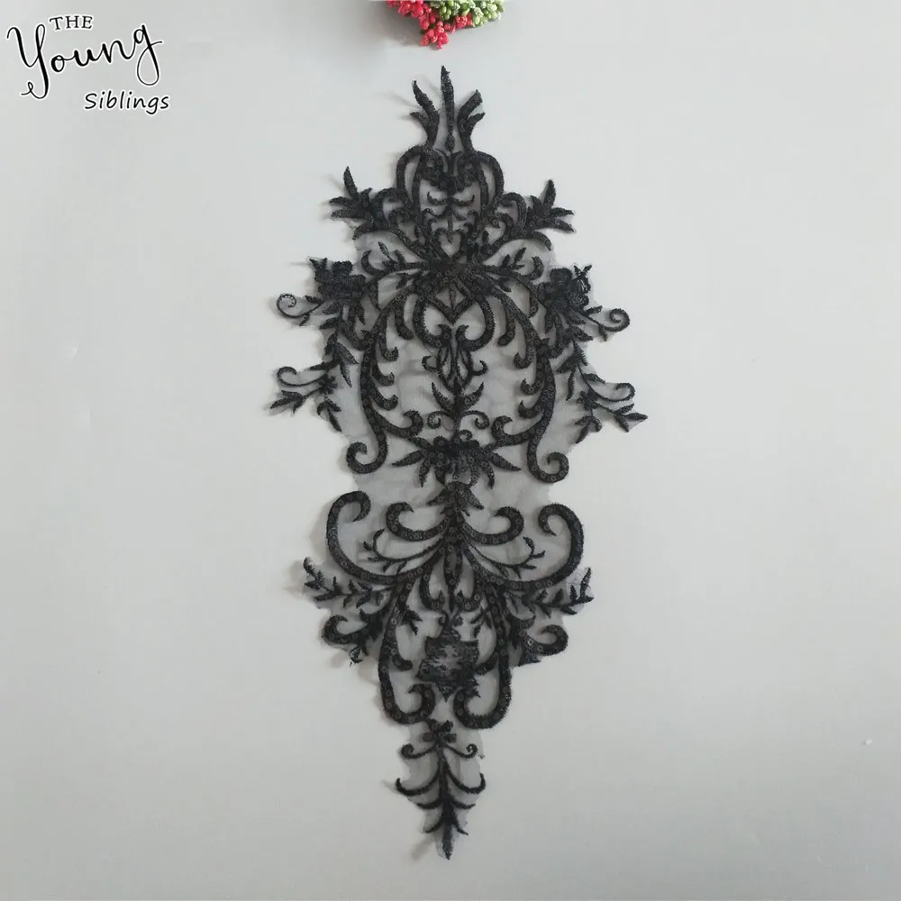 Черная золотая линия вышивка кружевная ткань Сделай Сам кружевной воротник