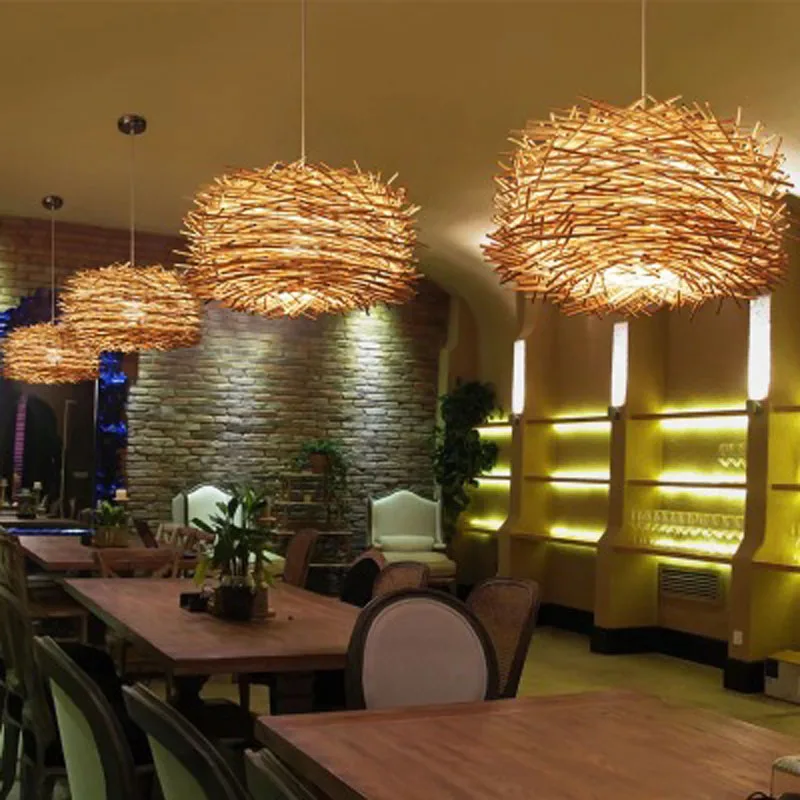 

Nordic hand-woven cany art creative pendant lamp light lighting wood lamps E27 nest bird cage hanging lamp new