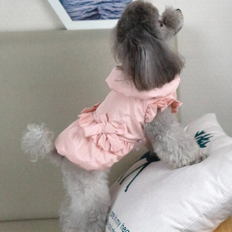Зимнее платье для собак милая Одежда с бантом домашних питомцев теплое пальто