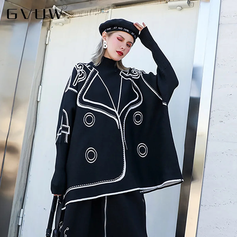 

Женский двусторонний пуловер GVUW, свитер с высоким воротником в европейском стиле на осень и зиму, новинка 2021, свободное тонкое пальто, свите...