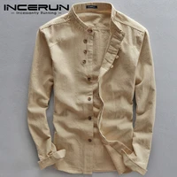 new spring men shirts stand collar solid long sleeve streetwear fashion business brand shirts cotton camisas hombre incerun