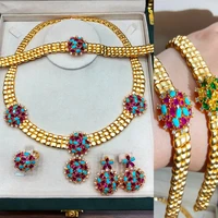 high quality luxury african dubai style vintage golden necklace bangle earrings ring set for women wedding bridal indian 2021