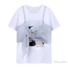 Женская Сетчатая футболка с коротким рукавом и принтом, с вышивкой и бантом, лето 2021, в Корейском стиле, свободные белые топы, футболки Nancylim