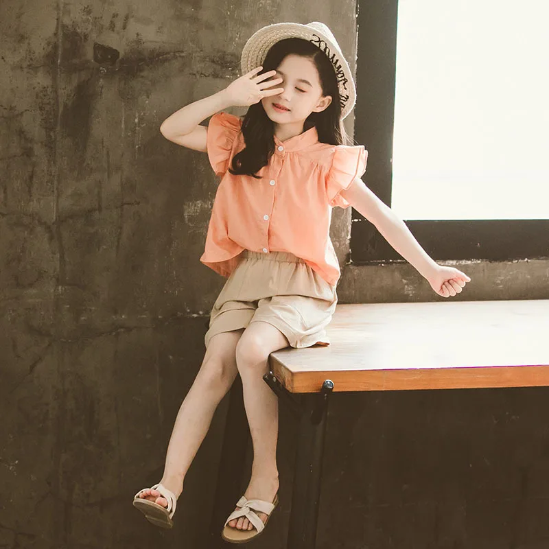 

Летняя пляжная одежда для девочек, повседневный комплект одежды для отпуска, Детская футболка + свободные короткие штаны, комплект из 2 пред...