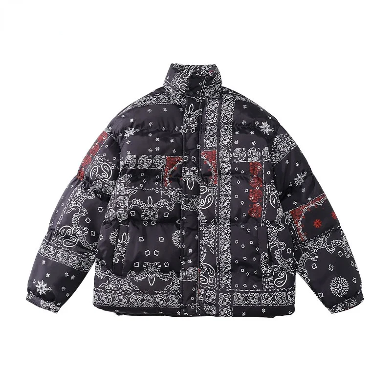 

Парка мужская с хлопковой подкладкой, бандана, уличная одежда в стиле Харадзюку, толстые теплые пальто с принтом пейсли, повседневный топ в ...