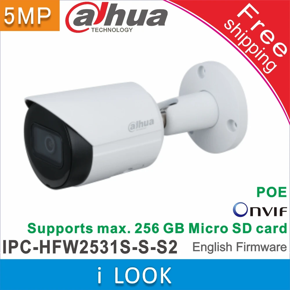 Оригинальная камера dahua IPC HFW2531S S S2 IP67 IR30M P2P Bullet Starlight 5 Мп IP POE|Камеры