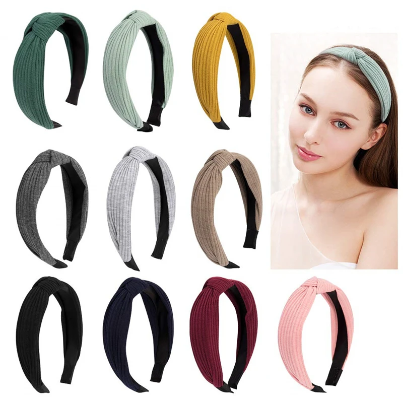 

1PC Knot Headbands Women Girls Hairband Cloth Solid Color Headdress Fashion Elastic Headwear Wide Braided Hair Accessories