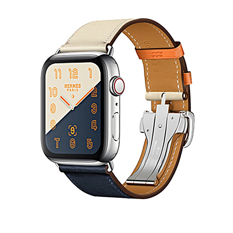 Ремешок из натуральной кожи для часов iWatch Series 3 2 1 сменный ремешок для Apple Watch 5 4 - Цвет ремешка: Indigo Craie Orange
