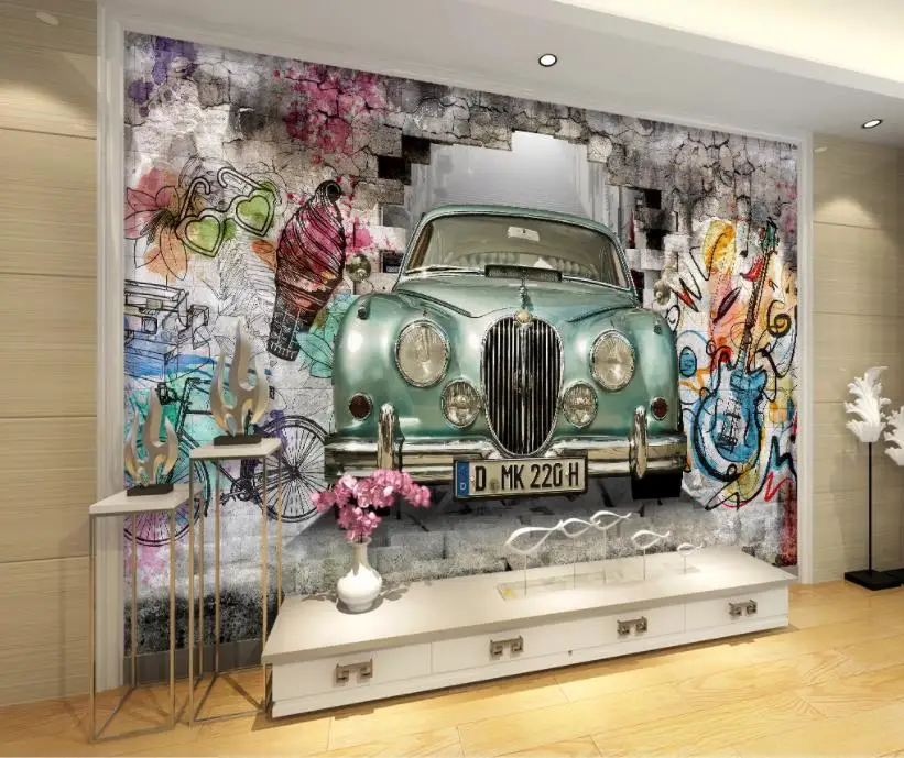 Фото 3d европейские классические автомобили ручная роспись граффити настенные