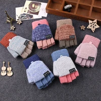 2021 winter warm thickening wool glovs knitted flip fingerless exposed finger thick without fingers glove women