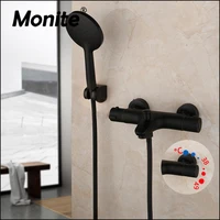 Monite Wall Mounted Thermostatic Mixer Taps Matte Black Shower Faucet Set Exposed Bathtub Basin Sink Faucet Hand Shower Set