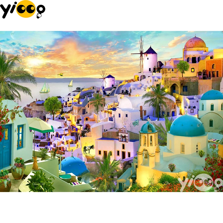 

Full Square/Round Drill Diamond Painting Cross Stitch Embroidery Santorini Sunset Rhinestone Mosaic Home Decor Gift BX1806