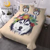 BlessLiving Hippie Husky Bedding Boho Flowers Duvet Cover Set Animal Bedding Set Puppy Dog Comforter Cover for Boys Girls 3pcs 1