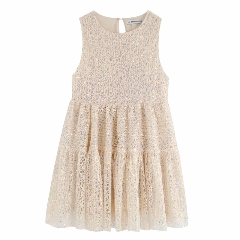 2019 женское милое платье с круглым вырезом без рукавов блестками vestidos подол
