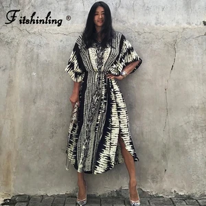 fitshinling bohemian vintage oversized dress women high split sexy maxi dresses beach cover up sashes holiday serpentine kaftan free global shipping