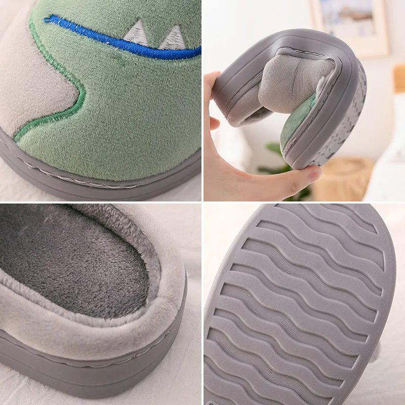 

Women Winter Warm Slippers Ladies Cute Cartoon Dinosaur Parent-child Slipper Indoor Female Non Slip Soft Shoes 2021 Fashion