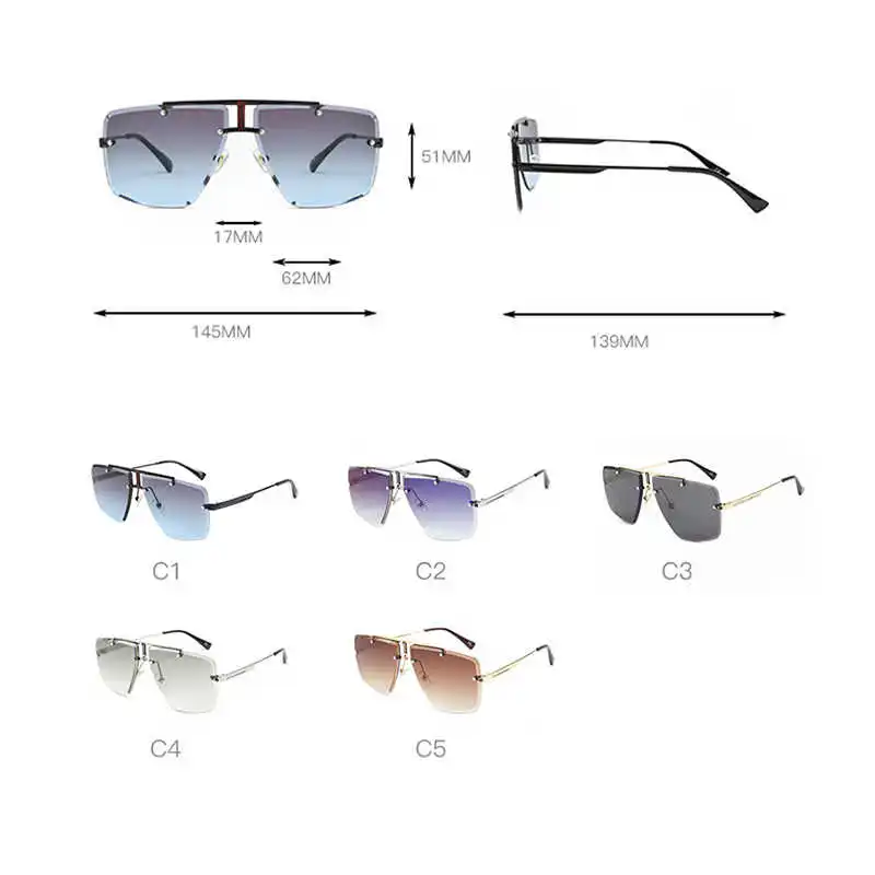 

Square Rimless Sunglasses Men 2021 Summer New Fashion Sun Glasses Classic Luxury Brand Shades for Women UV400 zonnebril Eyewear