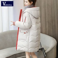 vangull winter thick patchwork long women parkas 2021 new hooded outerwear warm female long sleeve jacket zipper ladies coats