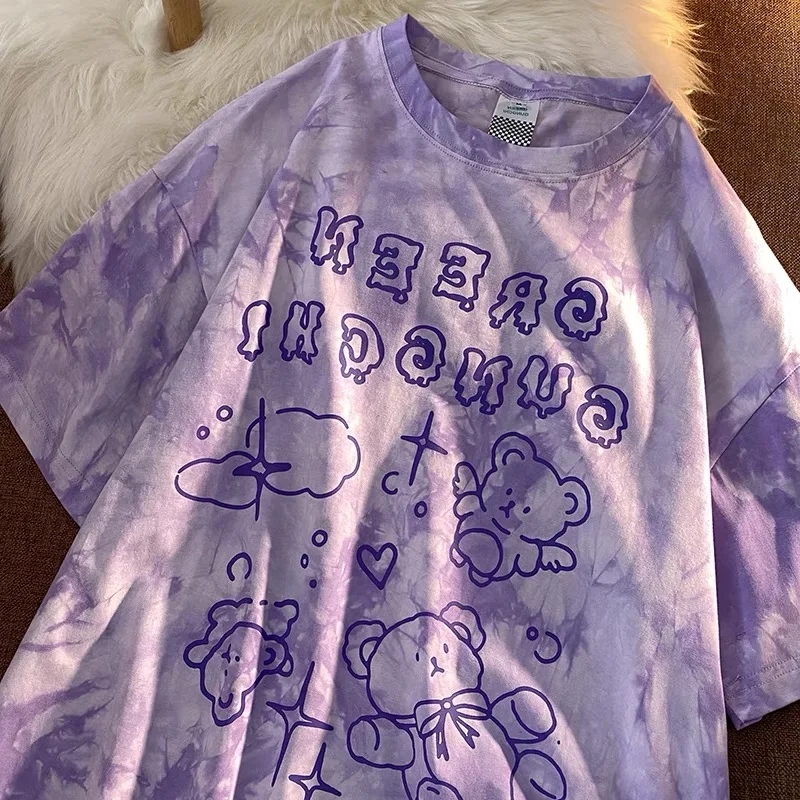 

Stylish Tie Dyed Tshirts for Lovers Streetwear 2021 New Summer Autumn Loose Women T Shirt Oversized Harajuku Tops Tees