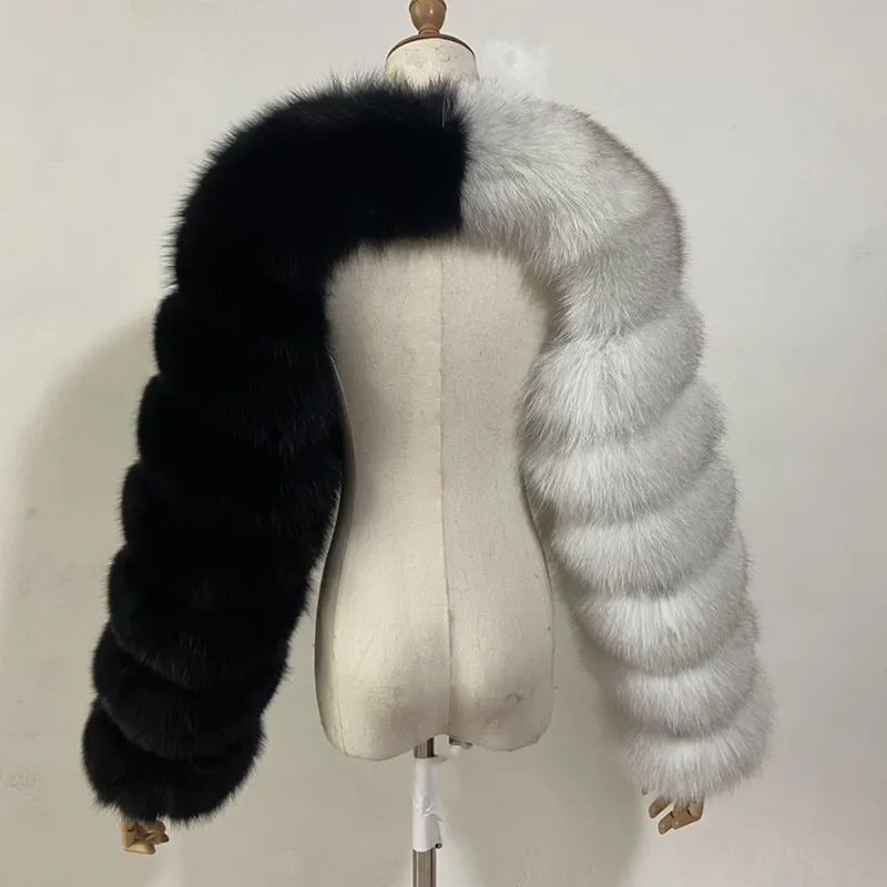 Short Faux Fur Jacket Female Real Raccoon Raccoon Fur Silver Fox Red Fox Coat Ladies Fashion Natural Fur Jacket Long Sleeves