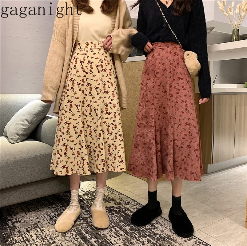 Gaganight винтажная бархатная Цветочная Женская длинная юбка плиссированная