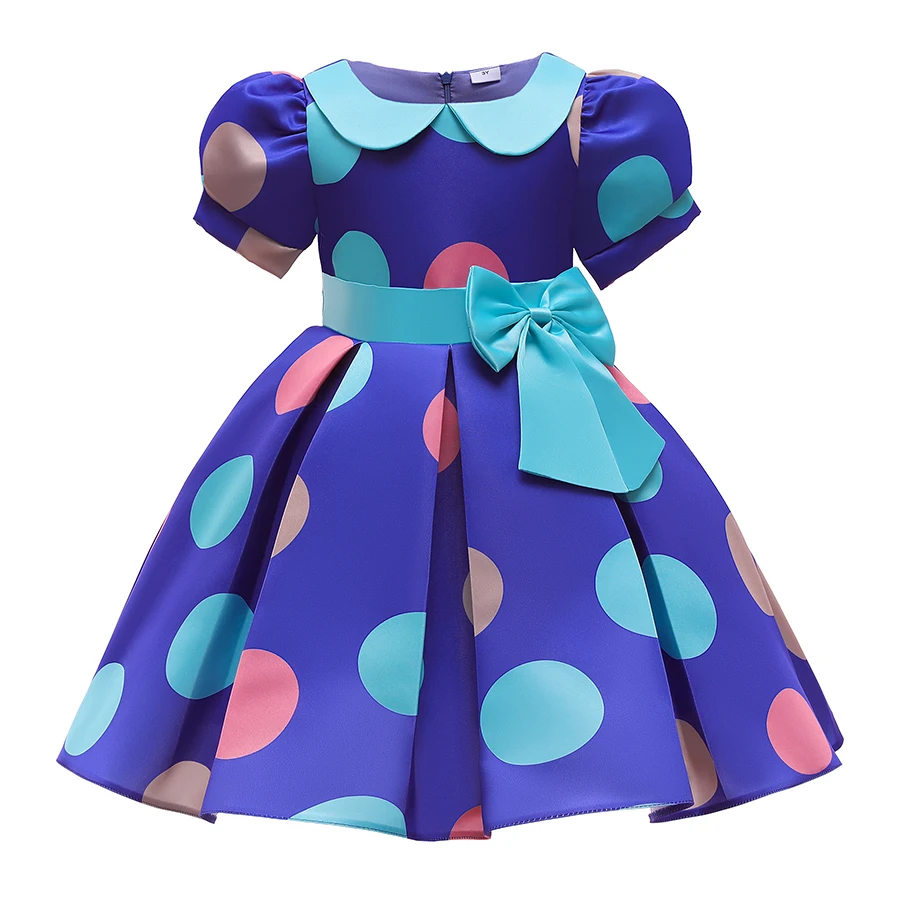 Candy Color Polka Dot Puff Sleeve Summer Dress Girl For 3-10 yrs Kids 2021 summer print dress Girl's clothes | Детская одежда и