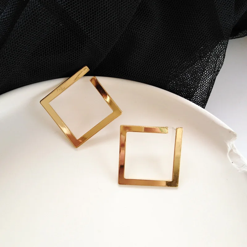 S925 достойные большие квадратные серьги модное ювелирное изделие сияющее золотое