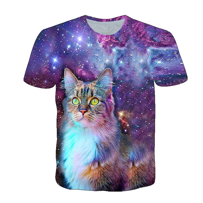 

2021 Summer Short Sleeve Fun And Cute Kitty T-shirts 3D Printed Street Fashion T-Shirts For Boys And Girls Casual O-Neck Tops