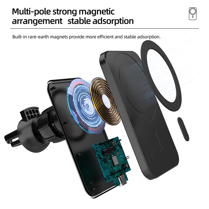 

Magnetic Wireless Charger for iPhone 12 12Pro Max 15W Fast Wireless Car Charger Cell Phone Holder Wireless Charging Car Mount