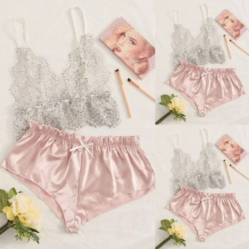 2 шт. женские розовые сексуальные комплекты тонкие атласные кружевные цельный