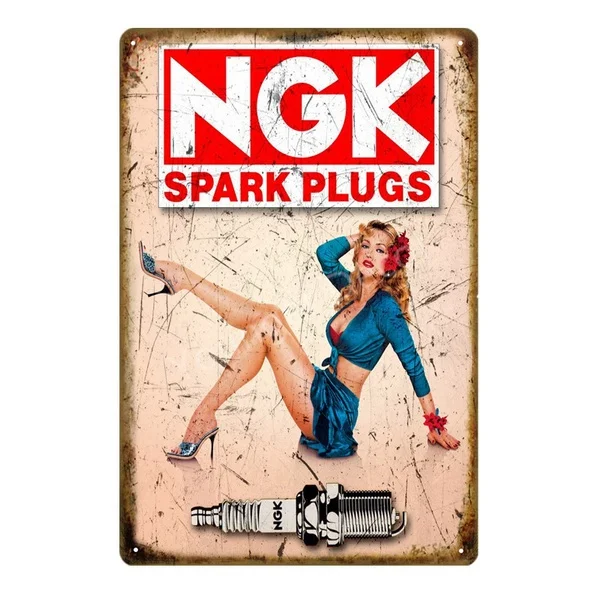 

Tin Sign Miss NGK Spark Plug Tire Fitting Poster Metal Sign Decoration Bistro Bar Garage Vintage Club House Plaque 12*8 Inch
