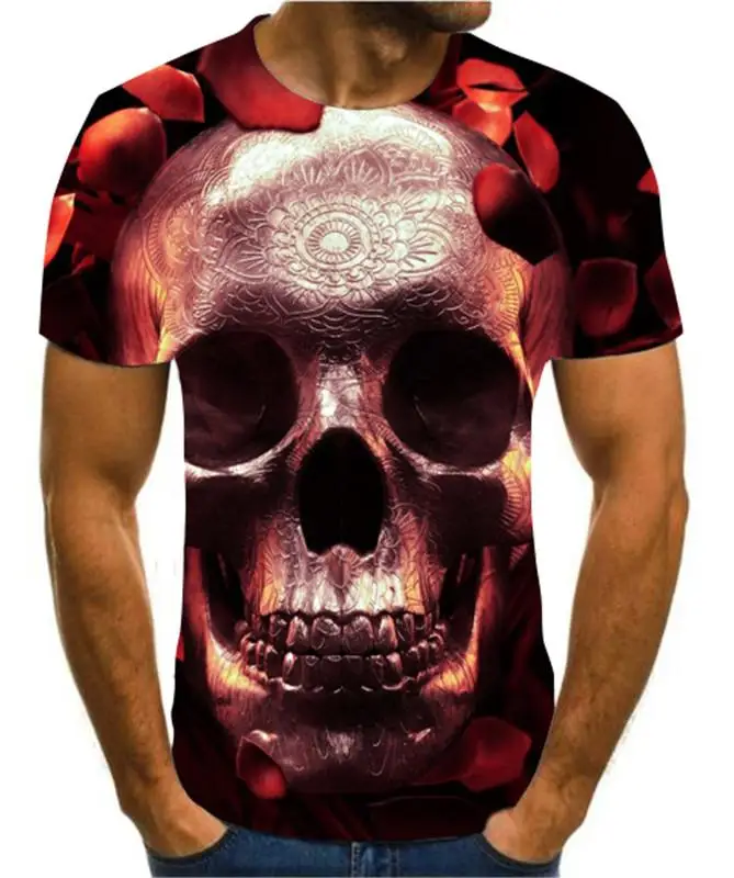 

Summer men's T-Shirt New 3D printing t-shirt men's skull devil T-shirt Summer Black T-Shirt round neck T-shirt