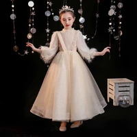 wedding toddler dresses for new year velvet evening princess girls party prom tulle yellow dress fluffy flower girl clothes
