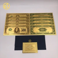 10pcslot gifts money 24k golden plated 500 us dollar gold plastic banknote fake gift money with nice certificate and envelope