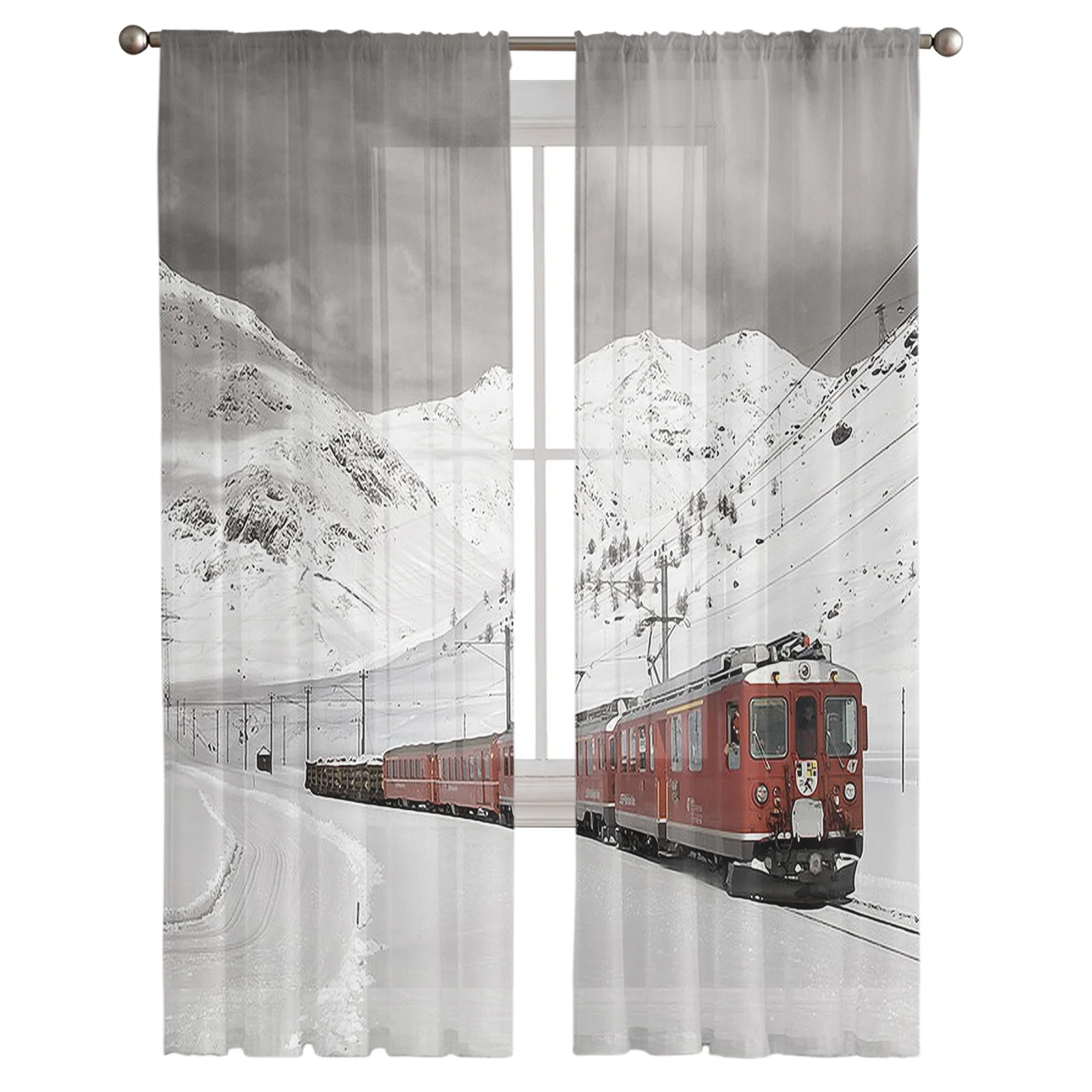 Тюлевые занавески Snow Mountain с красным шлейфом для гостиной спальни прозрачные