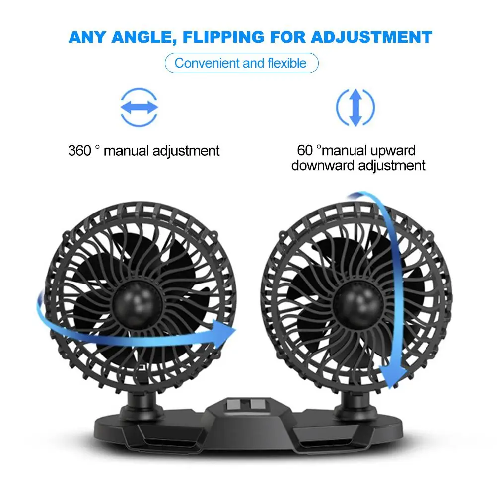 Dual Head Car Fan Rotating Free Adjustment Auto Blow Air Powerful Quiet Portable Ventilation Dashboard Electric Fans | Автомобили и