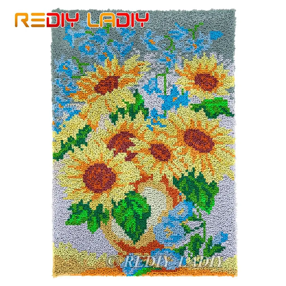 

Крюк с защелкой ковер на не сужающемся книзу массивном гобелен с пряжей Наборы вяжущие крючком Подушка Мат ваза с подсолнухами DIY ковер руко...