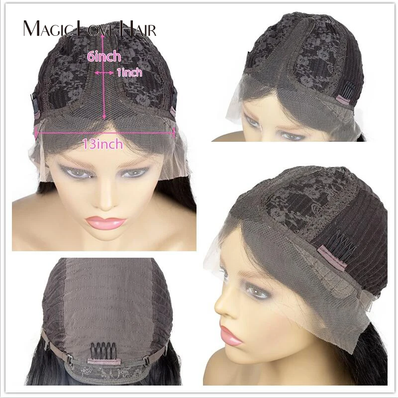 MagicLove-Bob corto de pelo para mujer, malla con división Frontal, pelucas de cabello humano prearrancado, Remy, degradado, 13x6 T