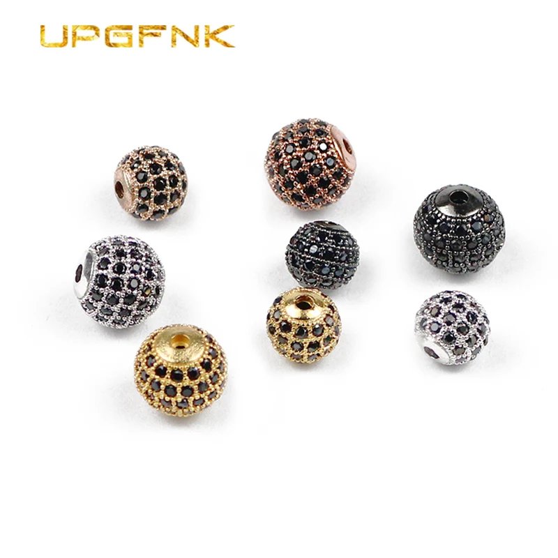 Бусины-шармы UPGFNK с черным Цирконом круглые бусины-спейсеры свободные бусины для