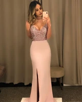 arabic aso ebi sexy mermaid pink evening dresses beaded crystals prom dresses backless formal party second reception gowns b122