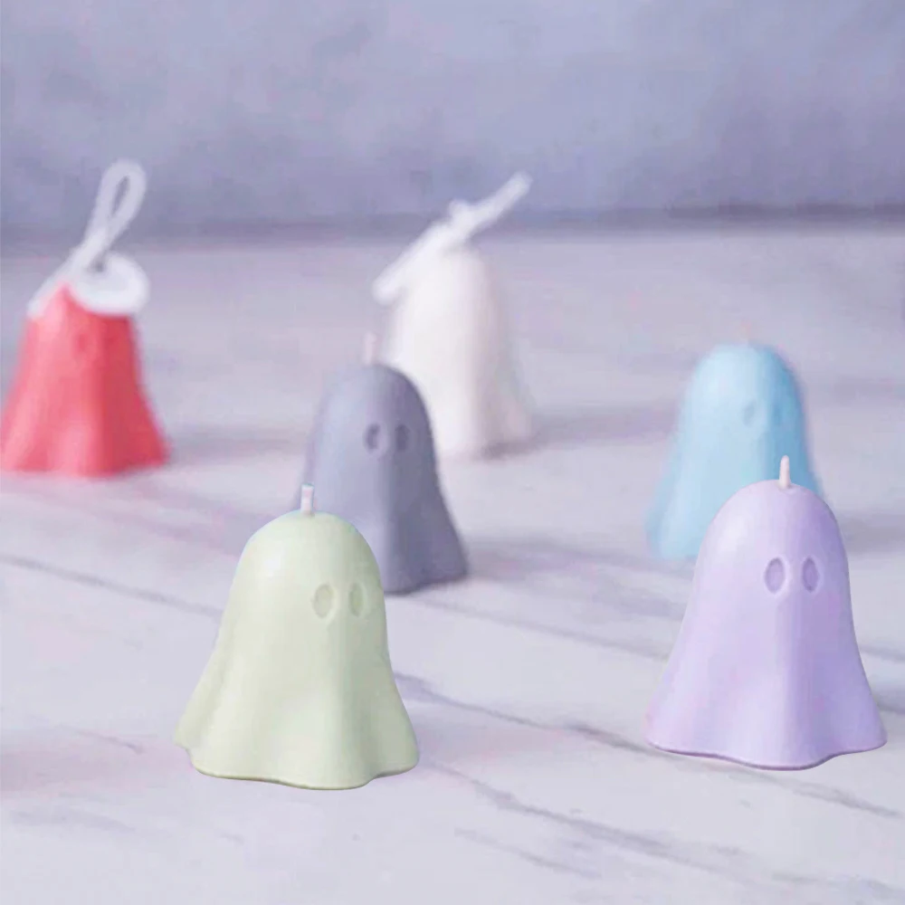 Molde de silicona para velas de fantasma de Halloween, dise&ntilde;o elegante, molde para velas hechas a mano, jab&oacute;n peque&ntilde;o con forma de fantasma, regalo creativo de cumplea&ntilde;os-1
