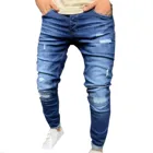 Модные мужские однотонные рваные обтягивающие байкерские джинсы на молнии, потертые зауженные джинсовые брюки-карандаш разных моделей для мужчин
