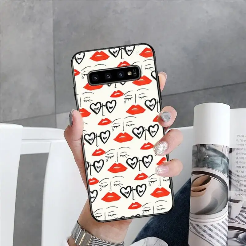 

Fashion Sexy Lady Red Lips pink Case Phone Cases For Samsung S6 S7 edge S8 S9 S10 e plus A10 A50 A70 note8 J7 2017