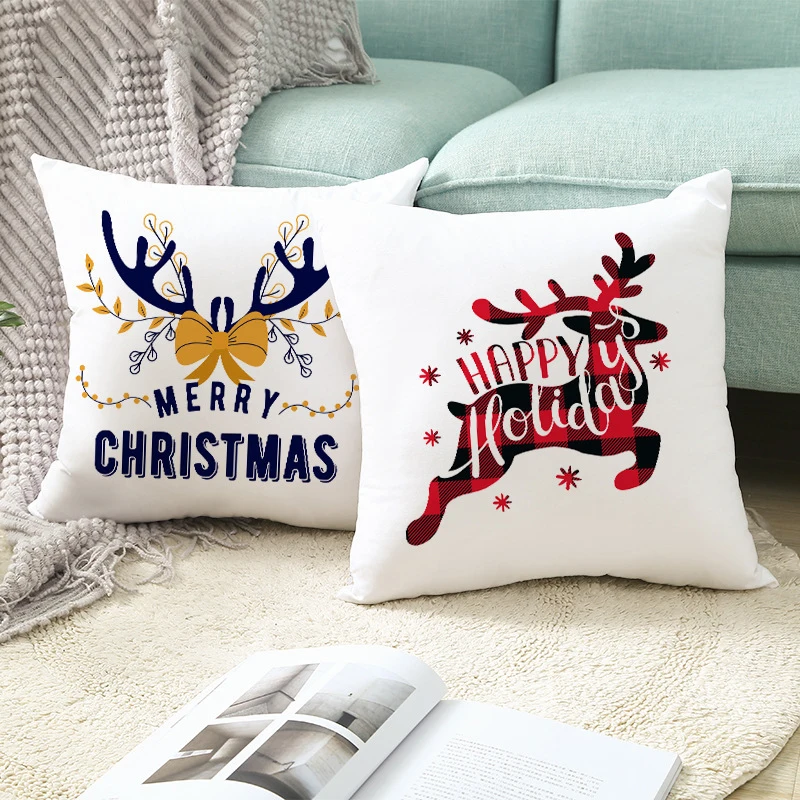 

Nanacoba Christmas Cartoon Deer Pillow Case Xmas Tree Bell Print Pillow Cover for Home Sofa Decor Plush Cushion Cover CN(Origin)