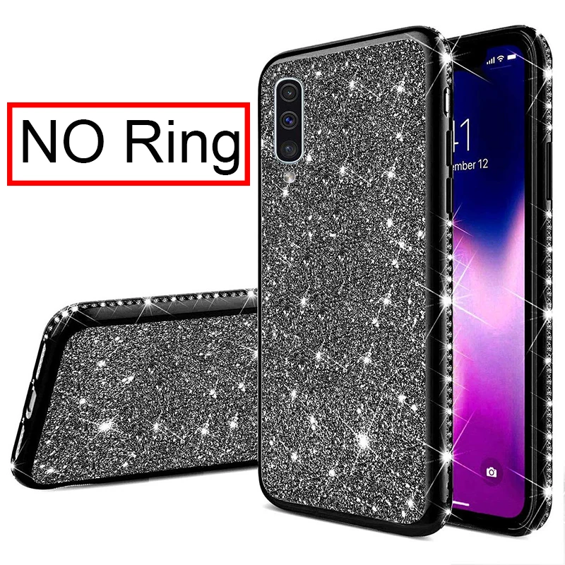 Black Мягкий чехол со стразами и бриллиантами для samsung Galaxy A10 A20 A30 A40 A50 A70 S8 S9 S10 5G Plus S10e Note 10 блестящее кольцо - Цвет: Black